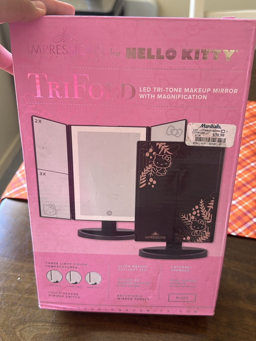 Hello Kitty Black and Pink Tri-Fold LED Makeup Mirror